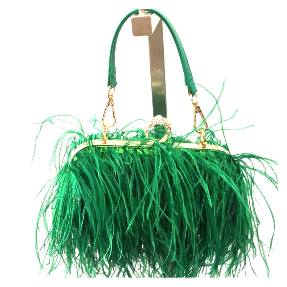 Emerald Green Feather Bag 💚